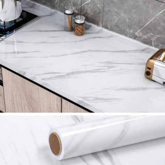 Self-Adhesive Marble Contact Paper – Black & White Kitchen Decor