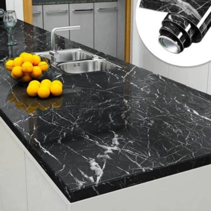Self-Adhesive Marble Contact Paper – Black & White Kitchen Decor