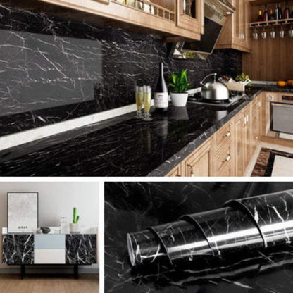 Self-Adhesive Marble Contact Paper – Black & White Kitchen Decor