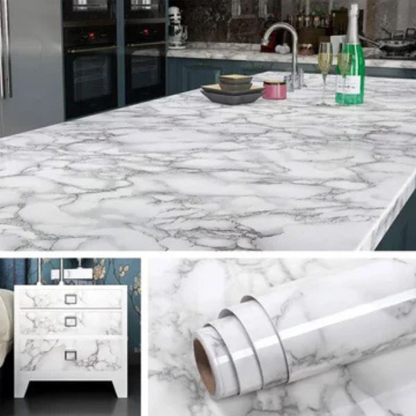 Self-Adhesive Marble Contact Paper – Black & White Kitchen Decor